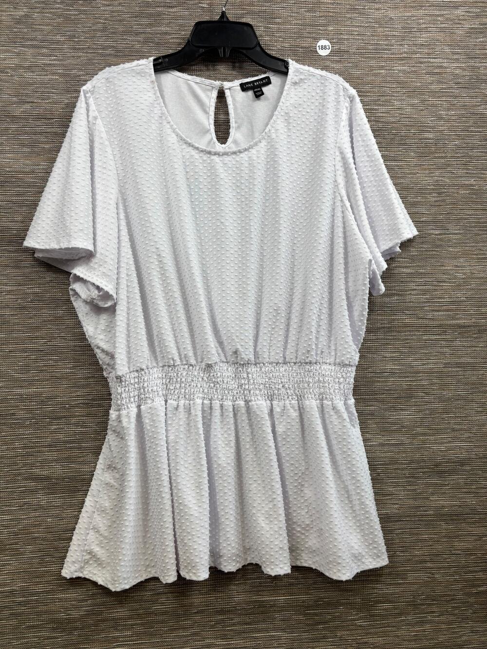 Lane Bryant Blouse Womens 30/32 White Polka Dot Peplum Short Sleeve Top